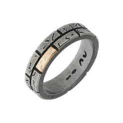 MURALES 18kt Gold & Silver Ring with Black Enamel