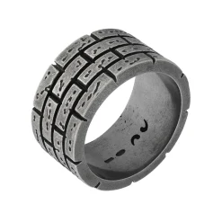 MURALES Oxidized Silver Wide Ring with Black Enamel